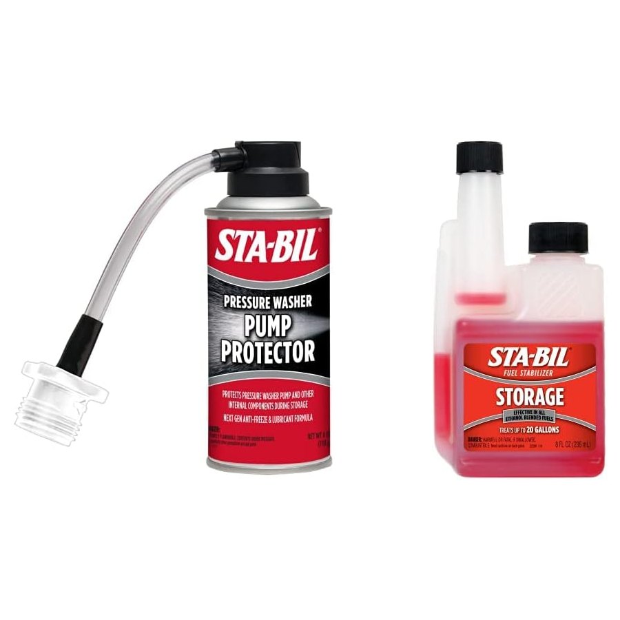 STA-BIL Pump Protector, 4oz (22007), Red & Storage Fuel Stabilizer, 8 fl. oz. (22208), Red